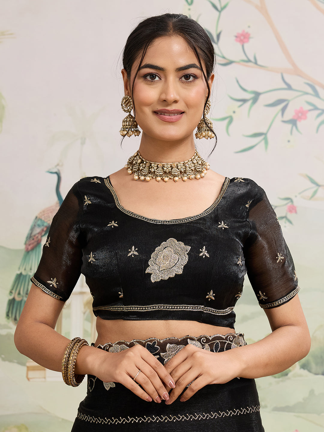 Black Embroidered Jimmy Choo Organza Party Wear Saree with Blouse