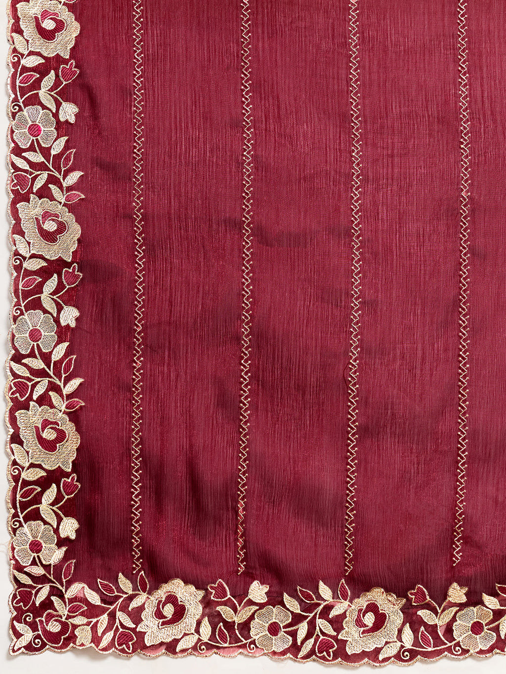 Maroon Embroidered Jimmy Choo Organza Saree with Unstitched Blouse