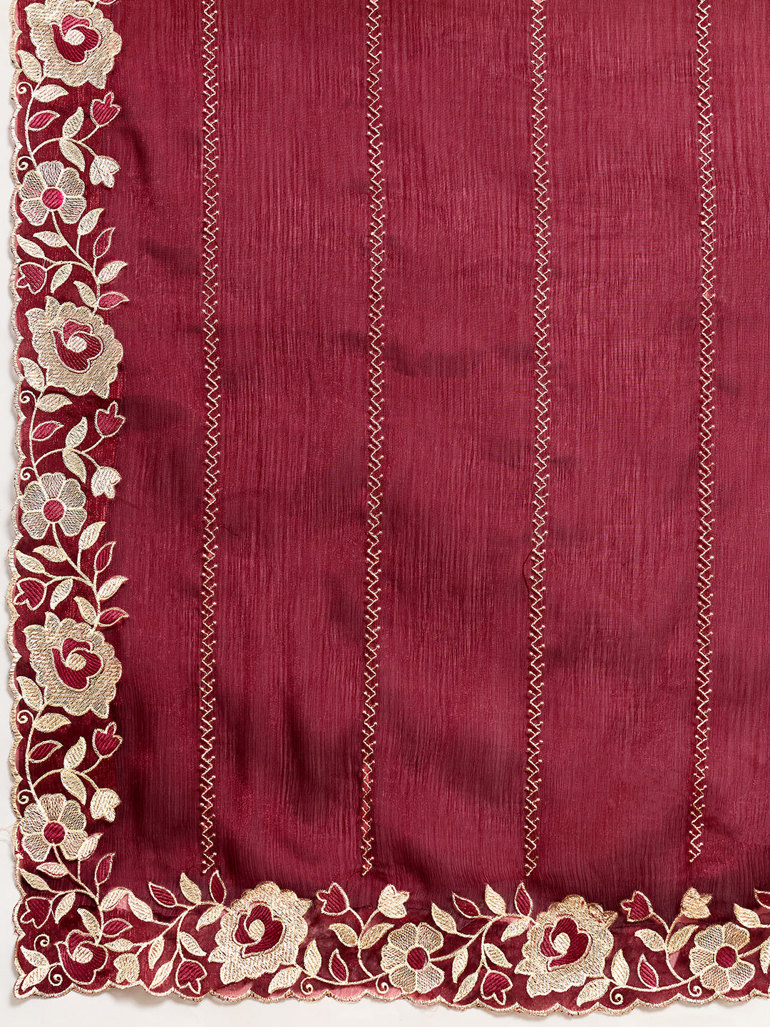 Maroon Embroidered Jimmy Choo Organza Saree with Unstitched Blouse
