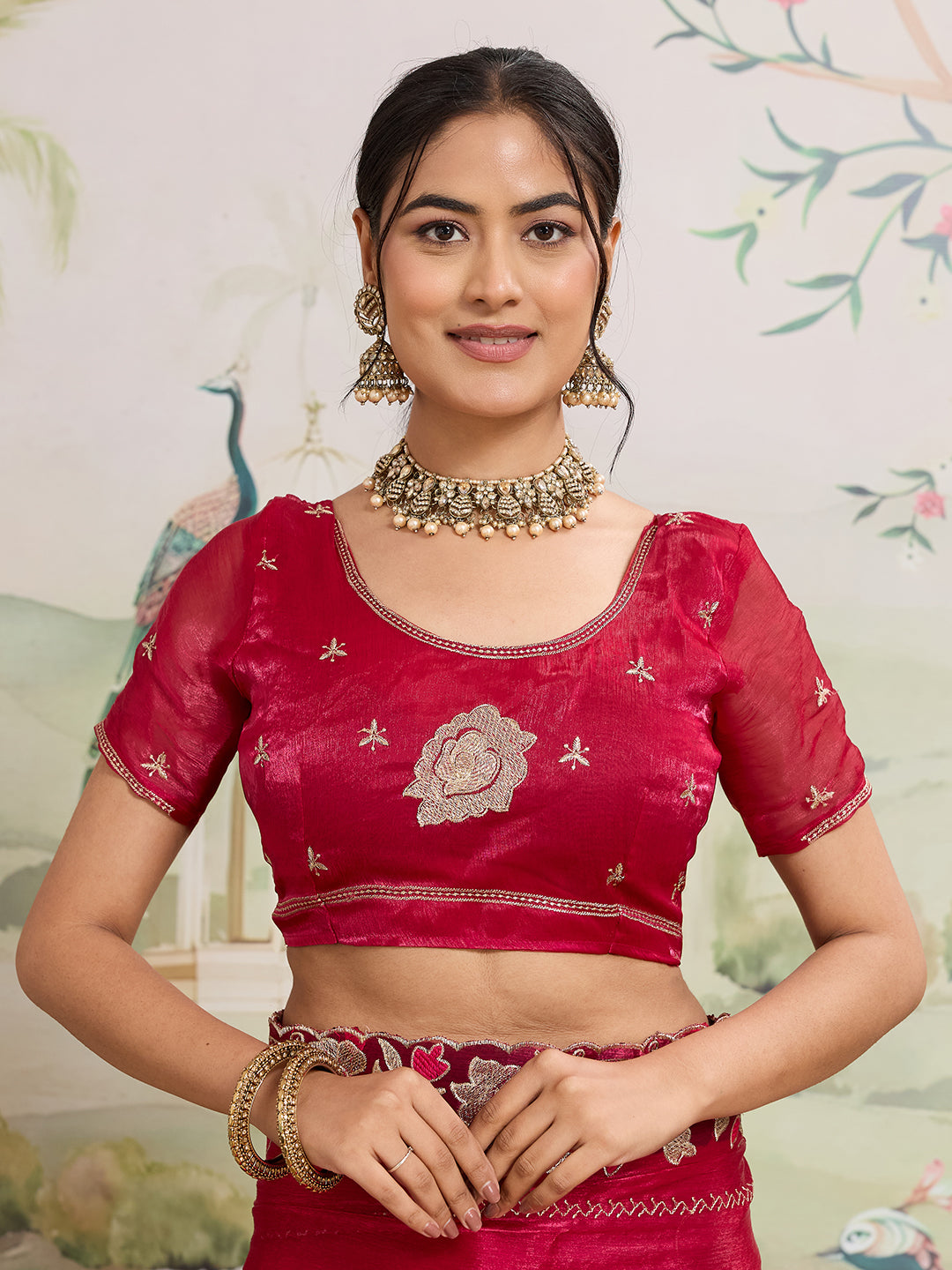 Pink Embroidered Jimmy Choo Organza Party Wear Saree with Blouse