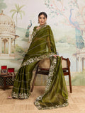 Green Embroidered Jimmy Choo Organza Party Wear Saree with Blouse