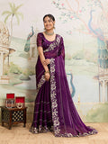Purple Embroidered Jimmy Choo Organza Party Wear Saree