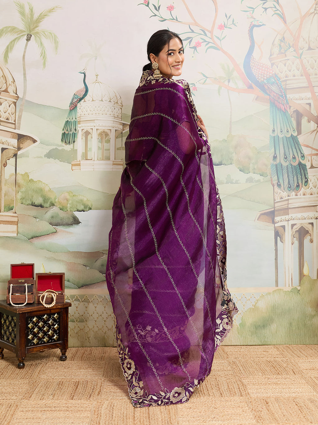 Purple Embroidered Jimmy Choo Organza Party Wear Saree