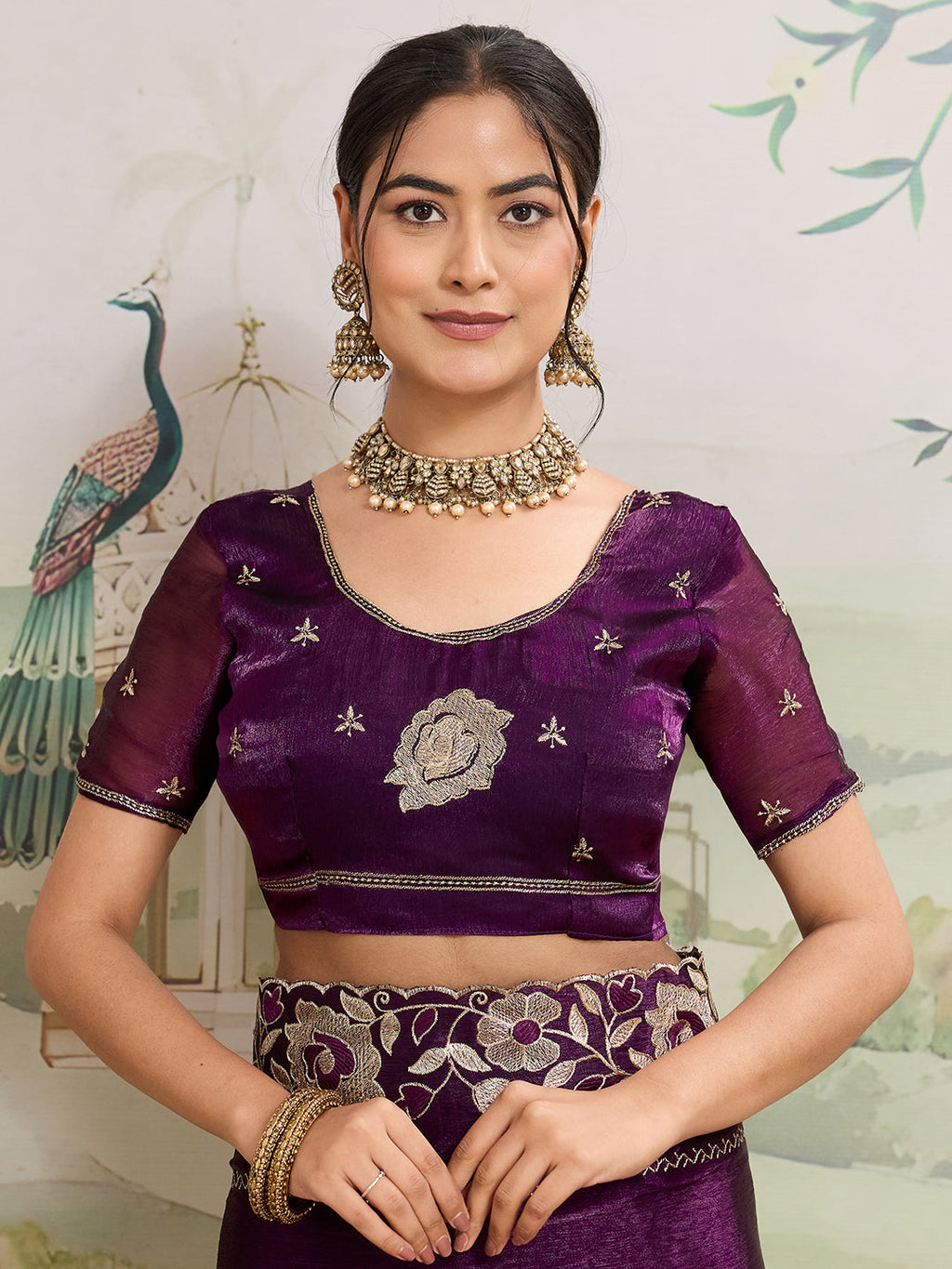 Purple Embroidered Jimmy Choo Organza Party Wear Saree