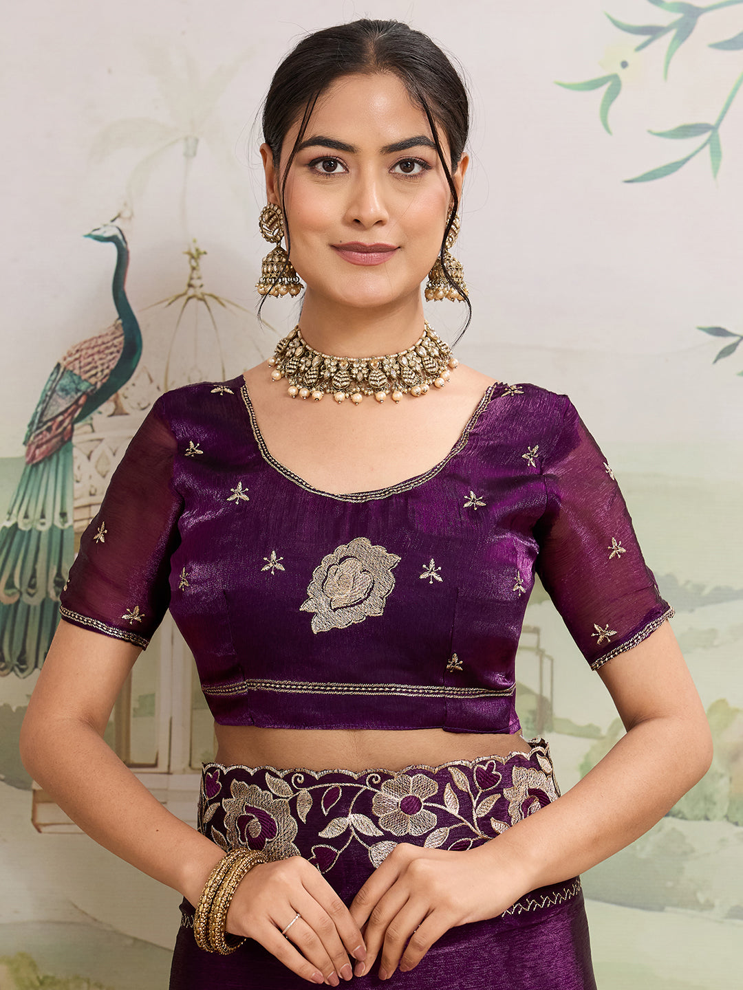 Purple Embroidered Jimmy Choo Organza Party Wear Saree