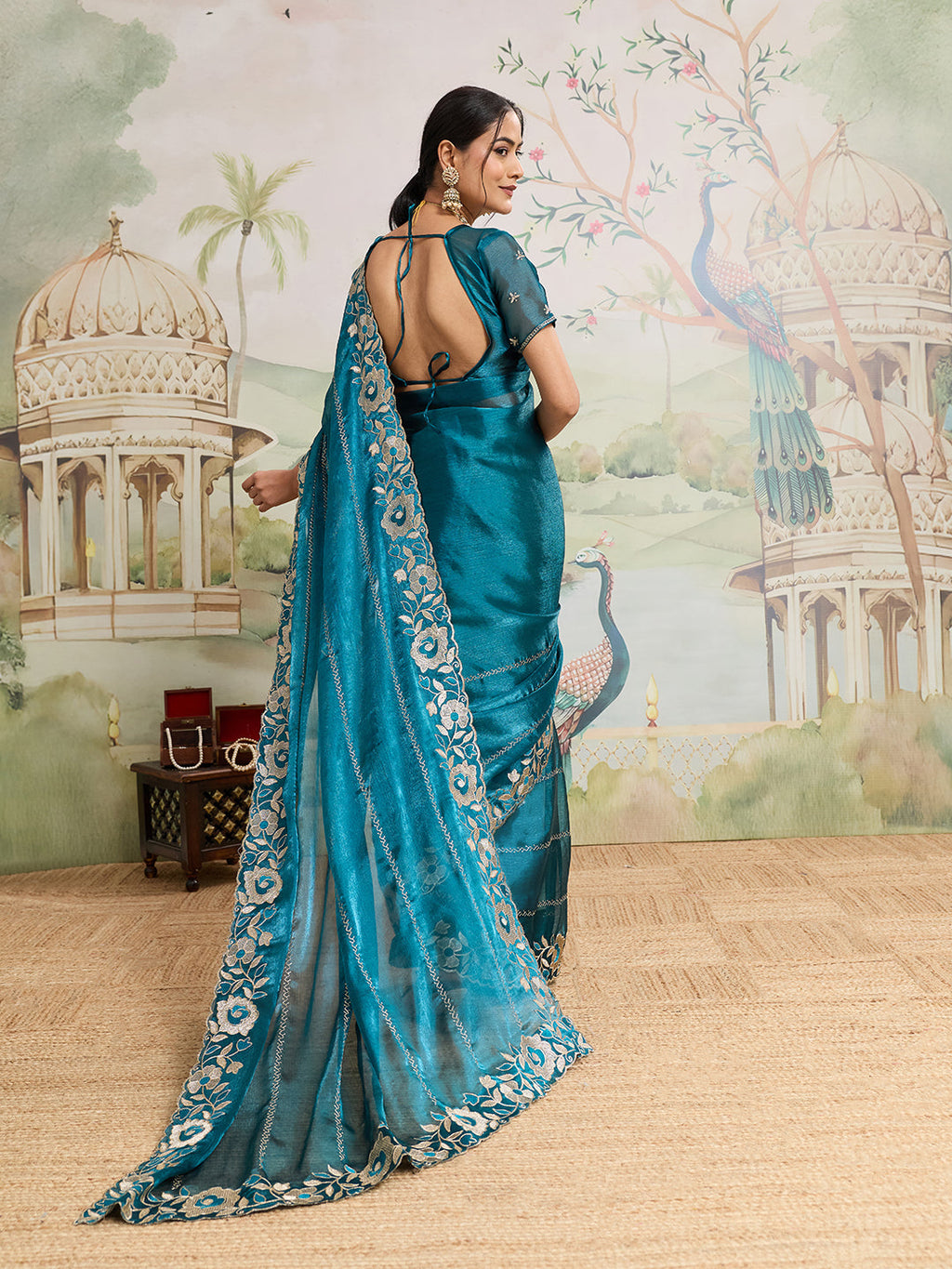 Rama Party Wear Embroidered Jimmy Choo Organza Saree Set