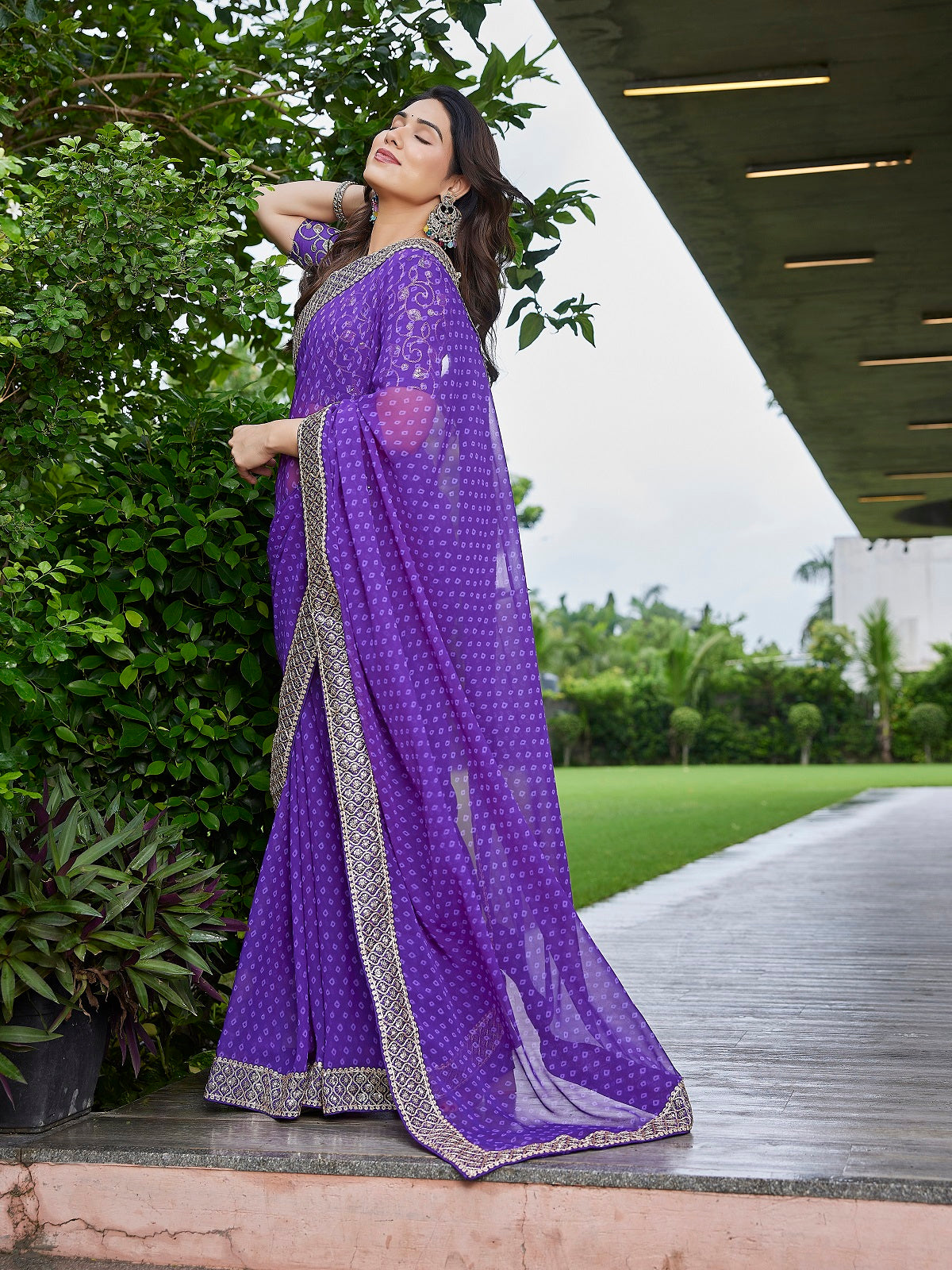 Purple Embroidered Georgette Party Wear Saree