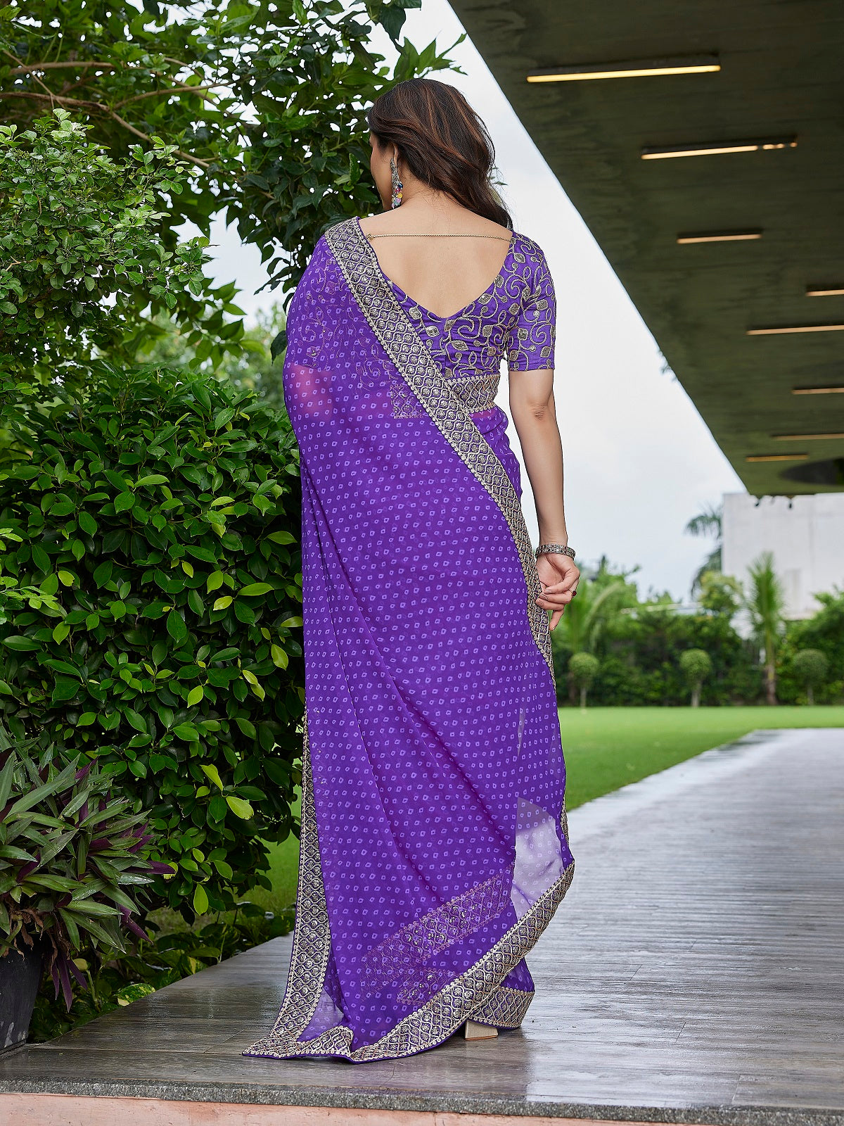 Purple Embroidered Georgette Party Wear Saree