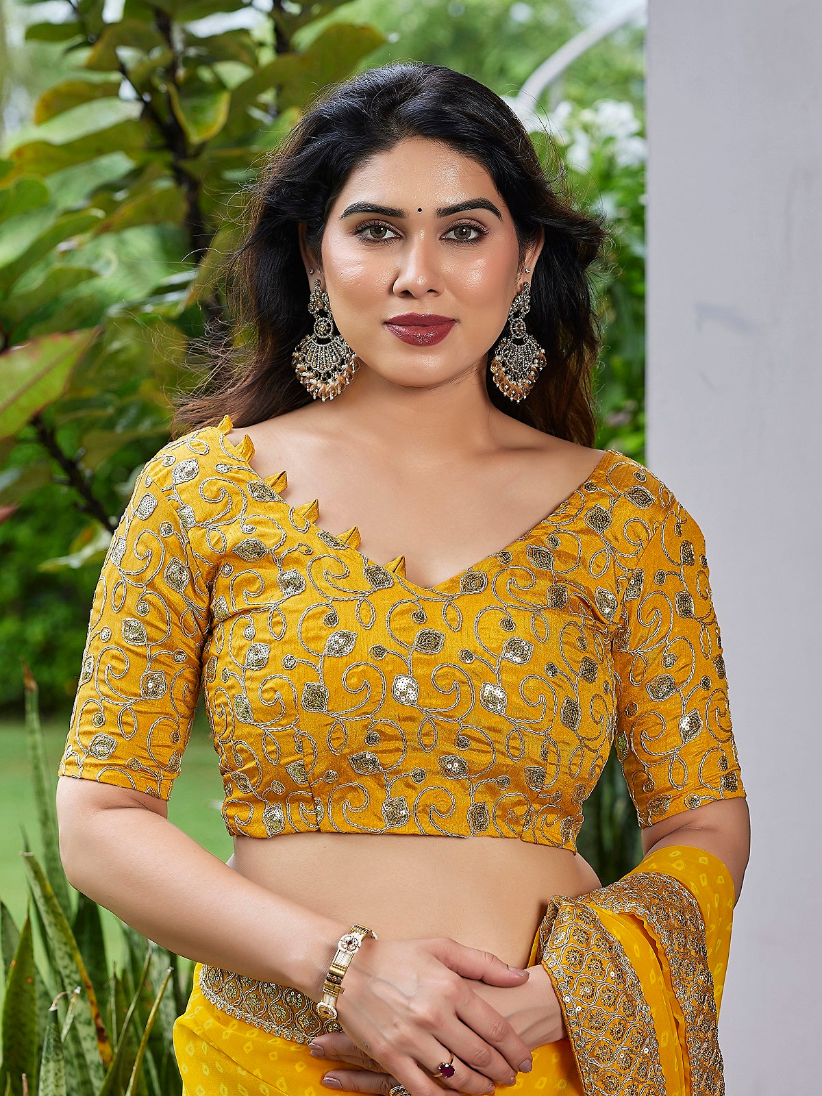 Yellow Embroidered Georgette Party Wear Saree with Unstitched Blouse