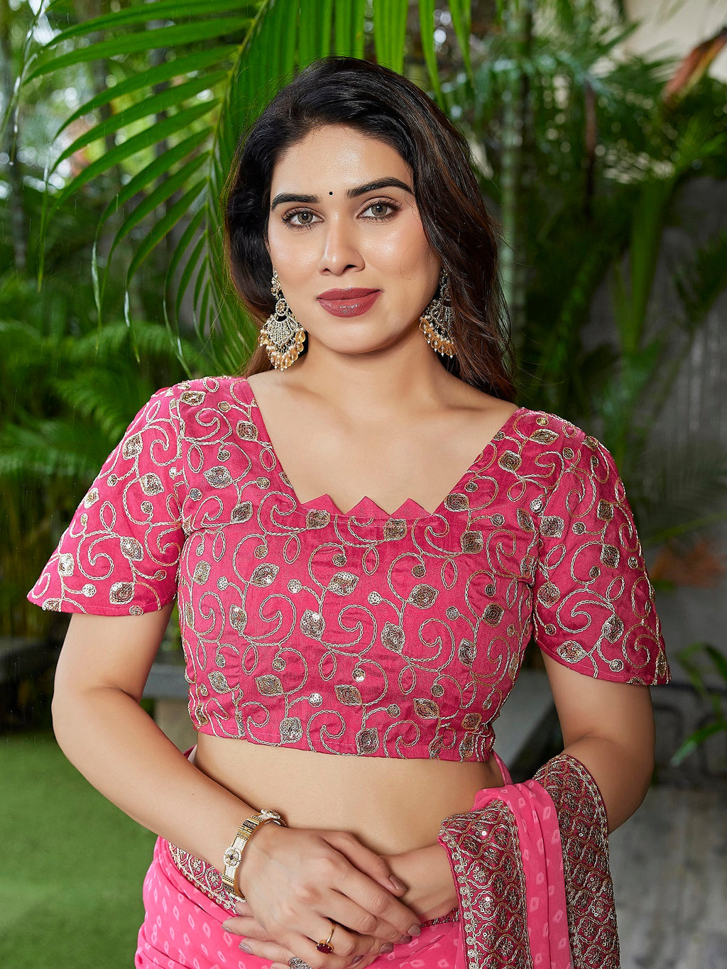 Pink Embroidered Georgette Party Wear Saree with Blouse