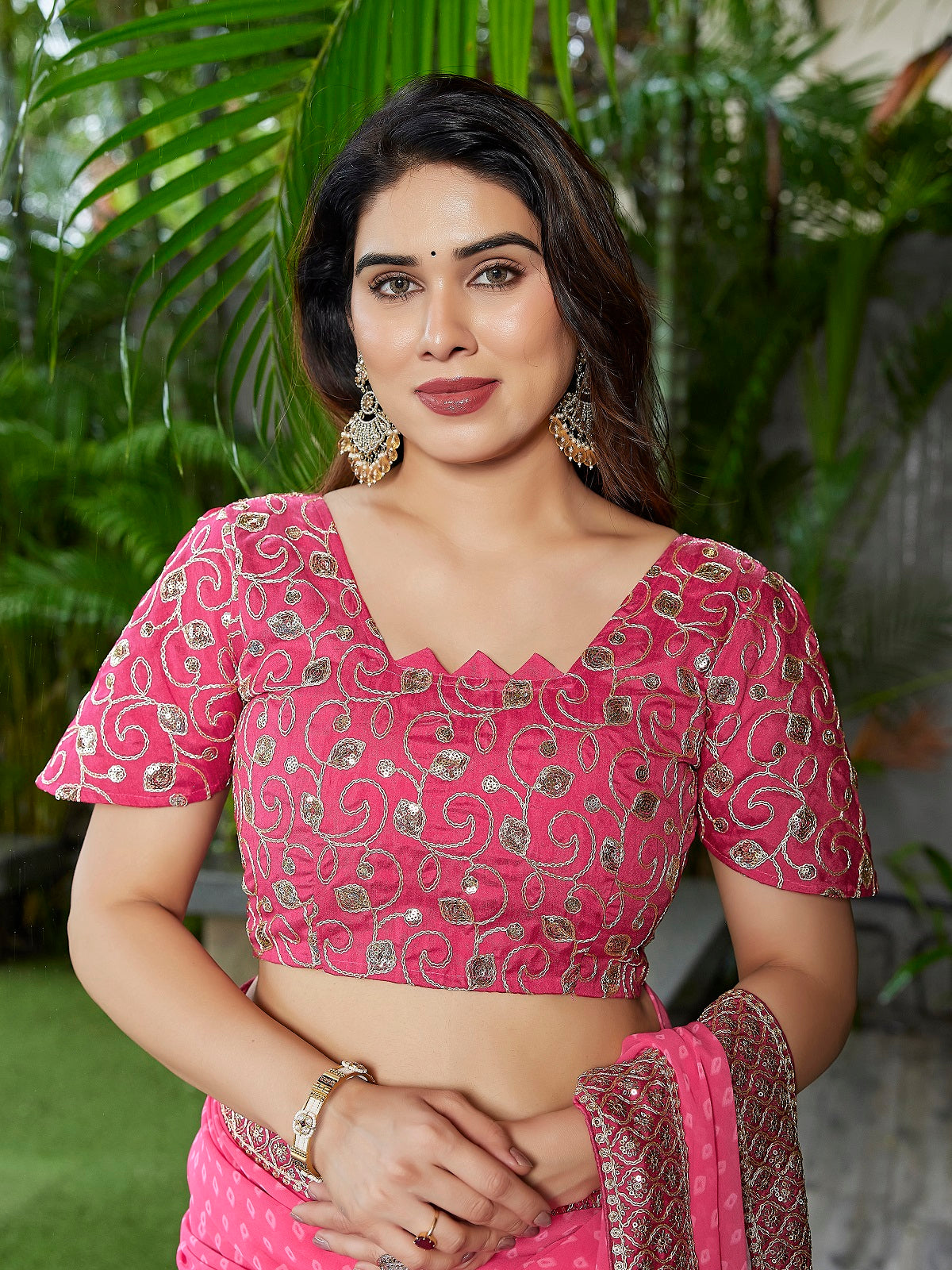 Pink Embroidered Georgette Party Wear Saree with Blouse