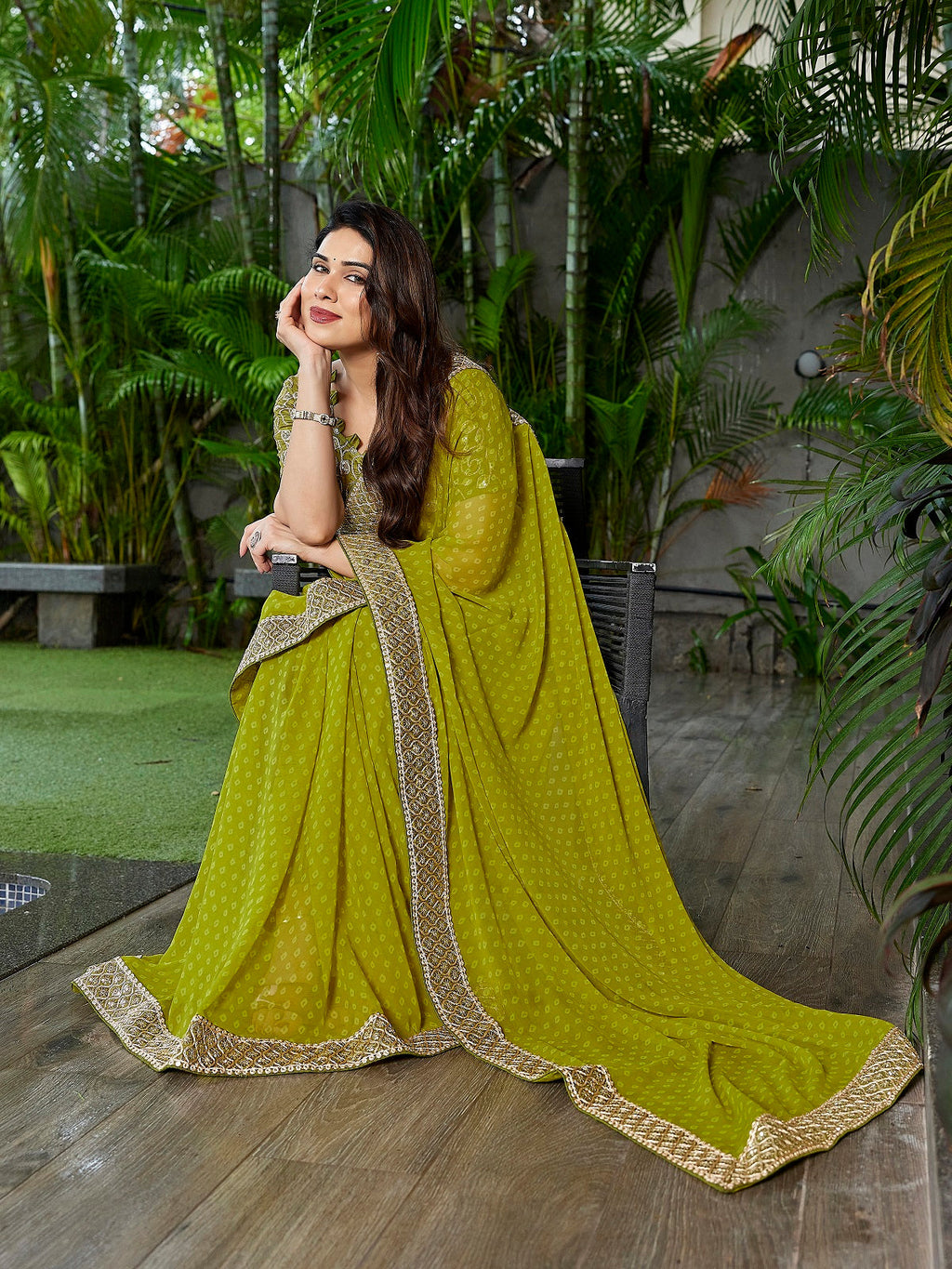 Green Embroidered Georgette Party Wear Saree with Unstitched Blouse