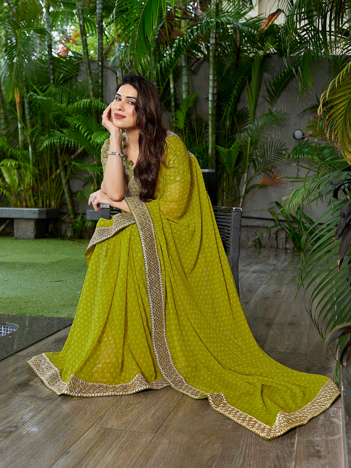 Green Embroidered Georgette Party Wear Saree with Unstitched Blouse