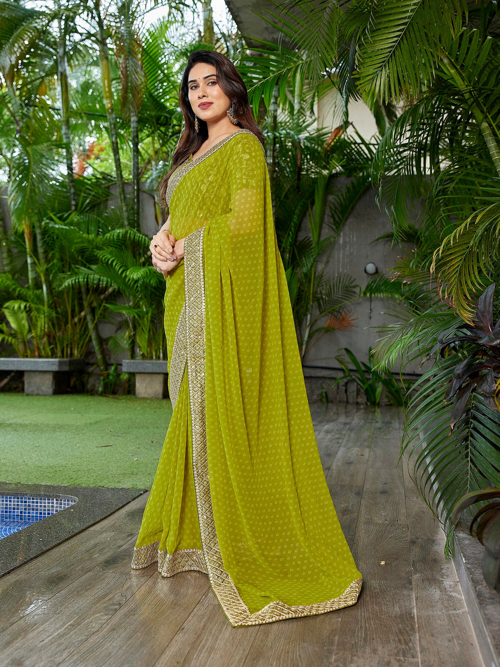 Green Embroidered Georgette Party Wear Saree with Unstitched Blouse