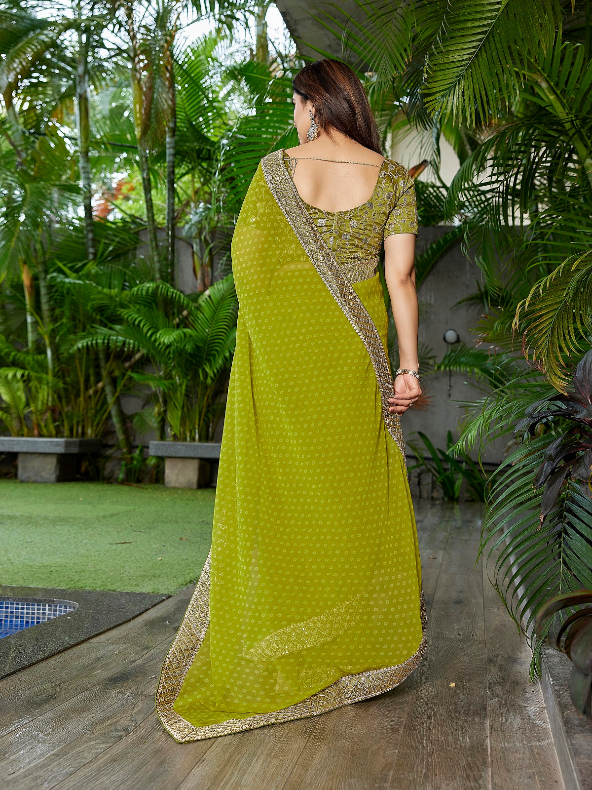 Green Embroidered Georgette Party Wear Saree with Unstitched Blouse