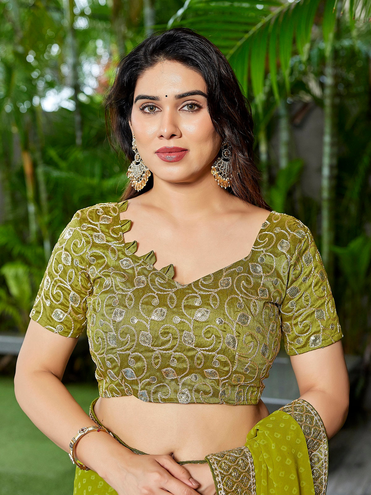 Green Embroidered Georgette Party Wear Saree with Unstitched Blouse