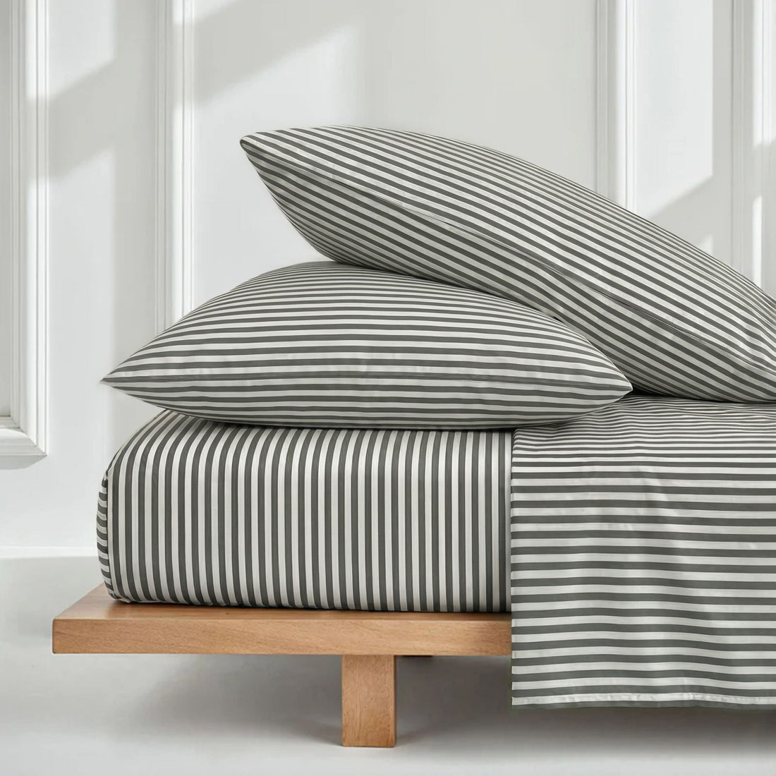 Australian Cotton Sateen Sheet Set in Solid and Stripe - Image 4