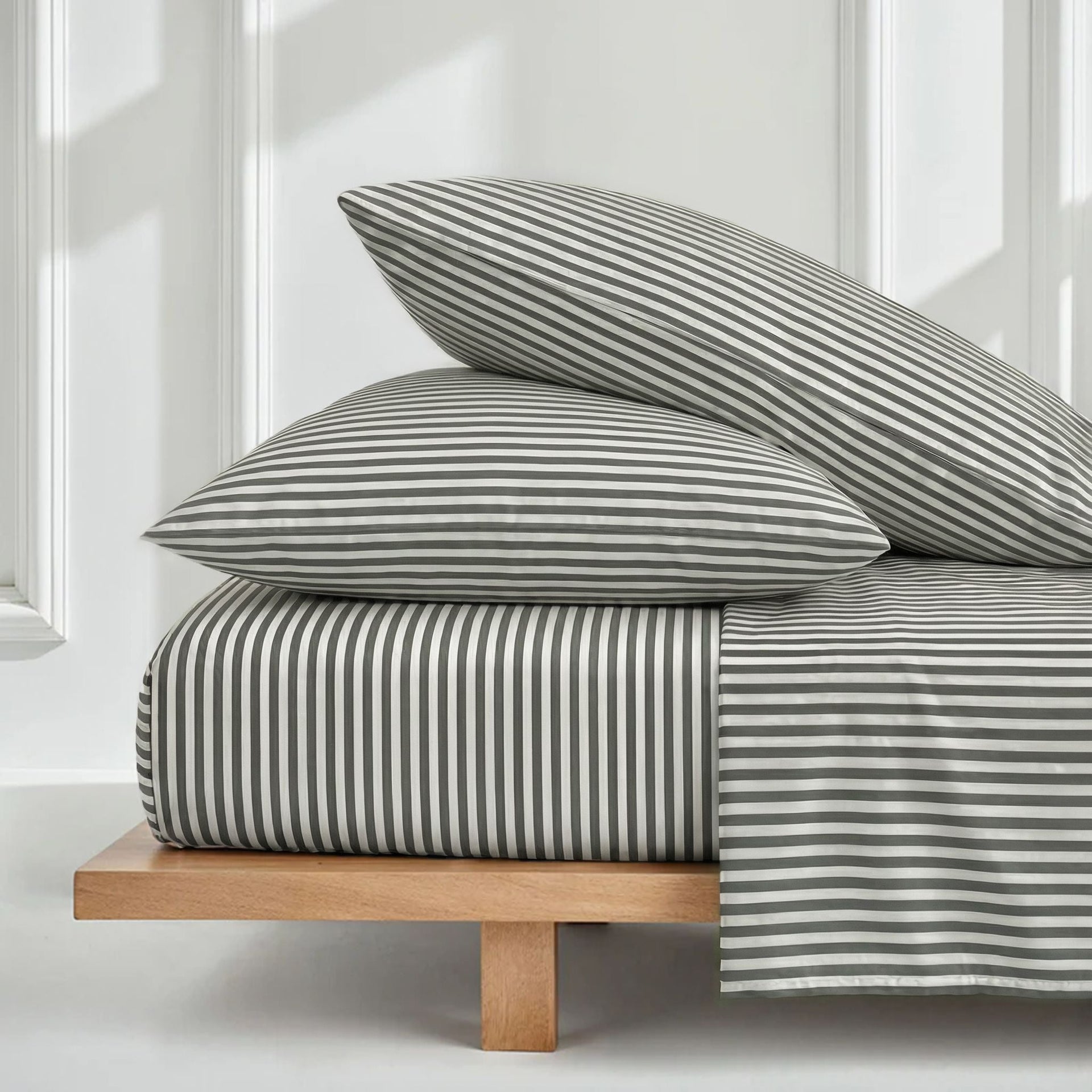 Australian Sateen Bedding Bundle in Stripe and Solid