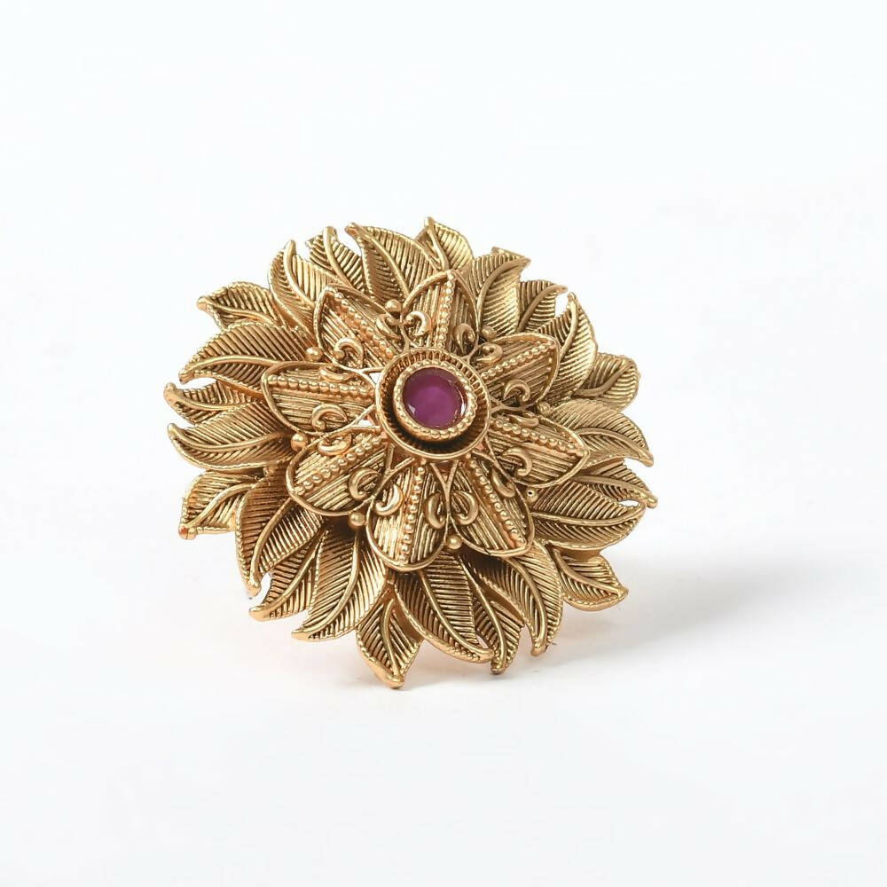 Joharkamal Gold-Polished Statement Ring with Stone Studs