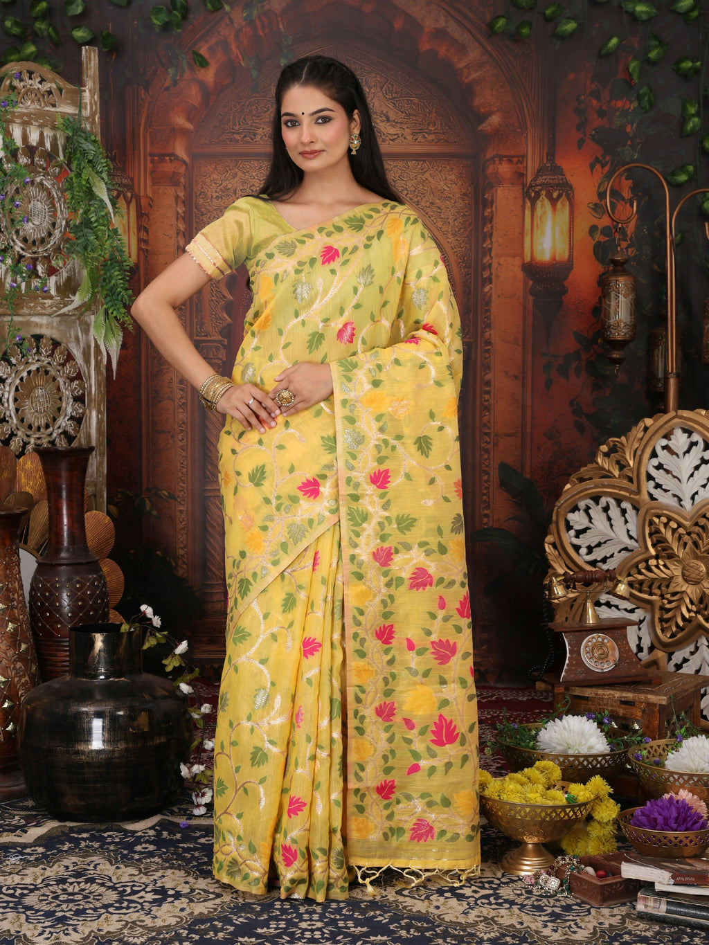 White Linen Cotton Saree with Matching Blouse Piece