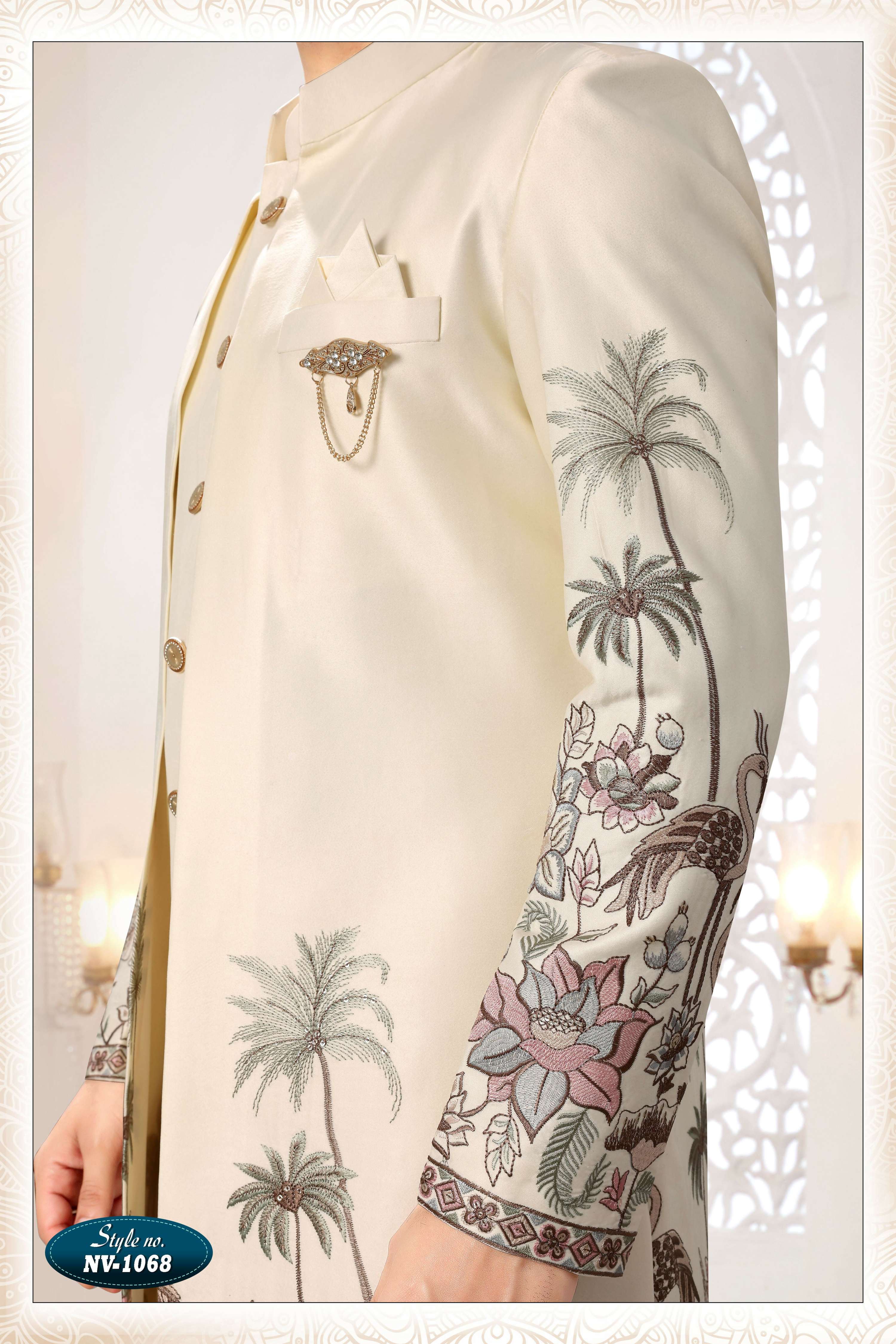 Men's Cream Silk 3-Piece Kurta Set with Thread & Sequin Embroidery