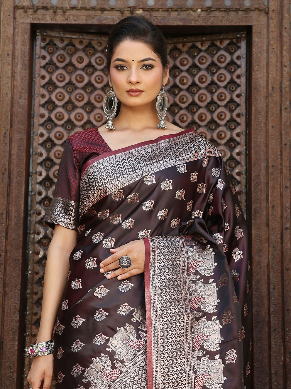 Red Silk Saree with Matching Blouse Piece
