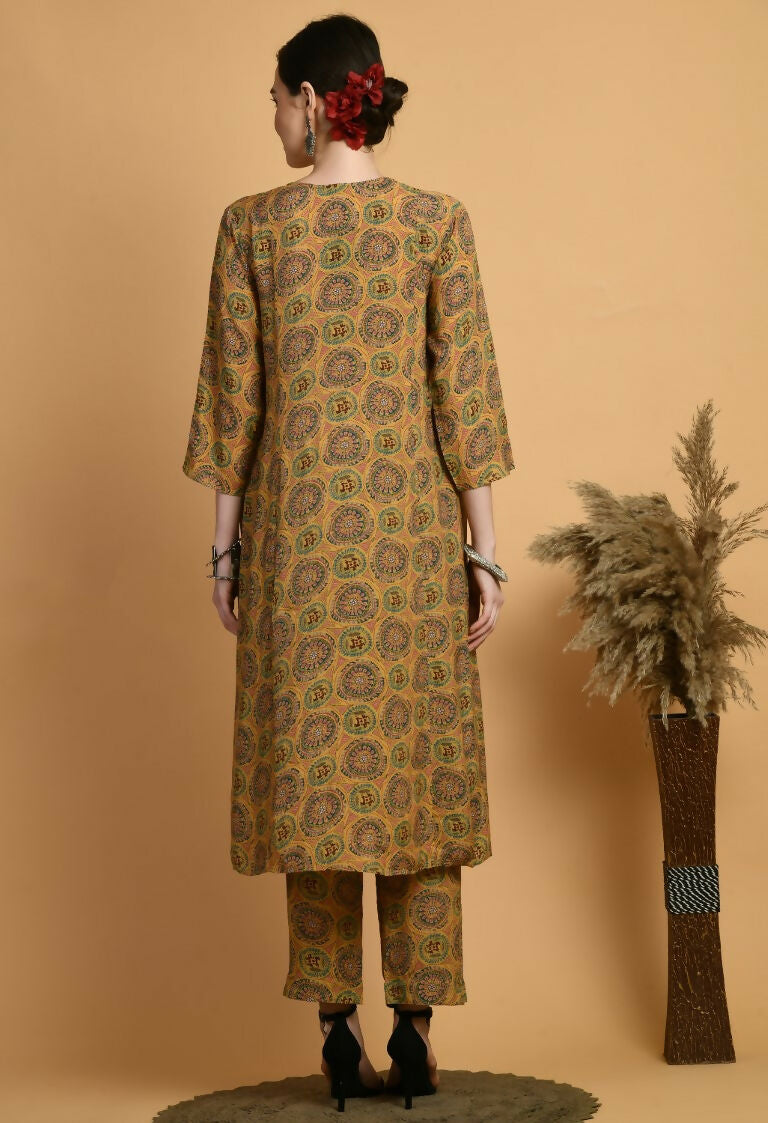 Mustard Maslin Kurta Set for Women - Elegant 2-Piece Ethnic Wear