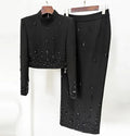 Elegant Rhinestone Long Skirt Set
