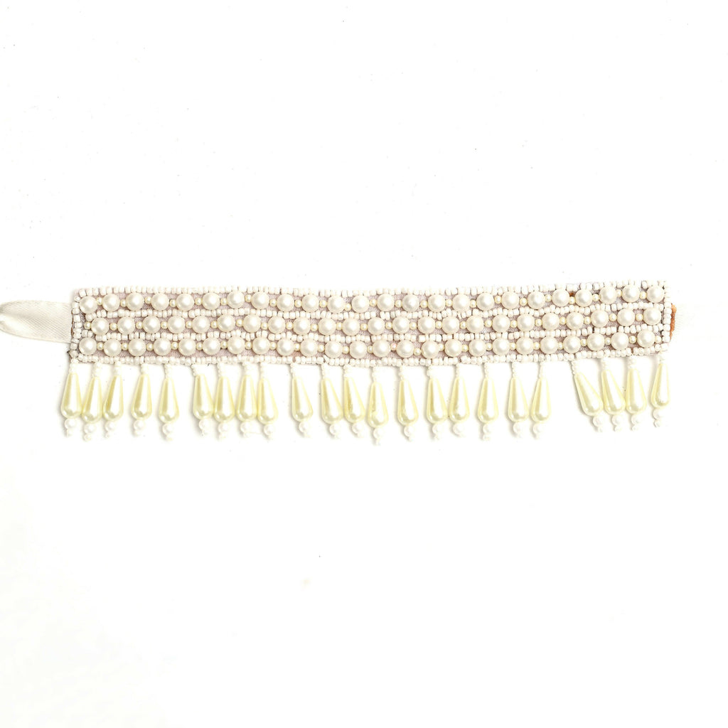 Off White Pearl Choker Necklace and Earrings Handicraft Set