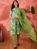 Beautiful green printed pure cotton kurta set featuring a comfortable and elegant design.