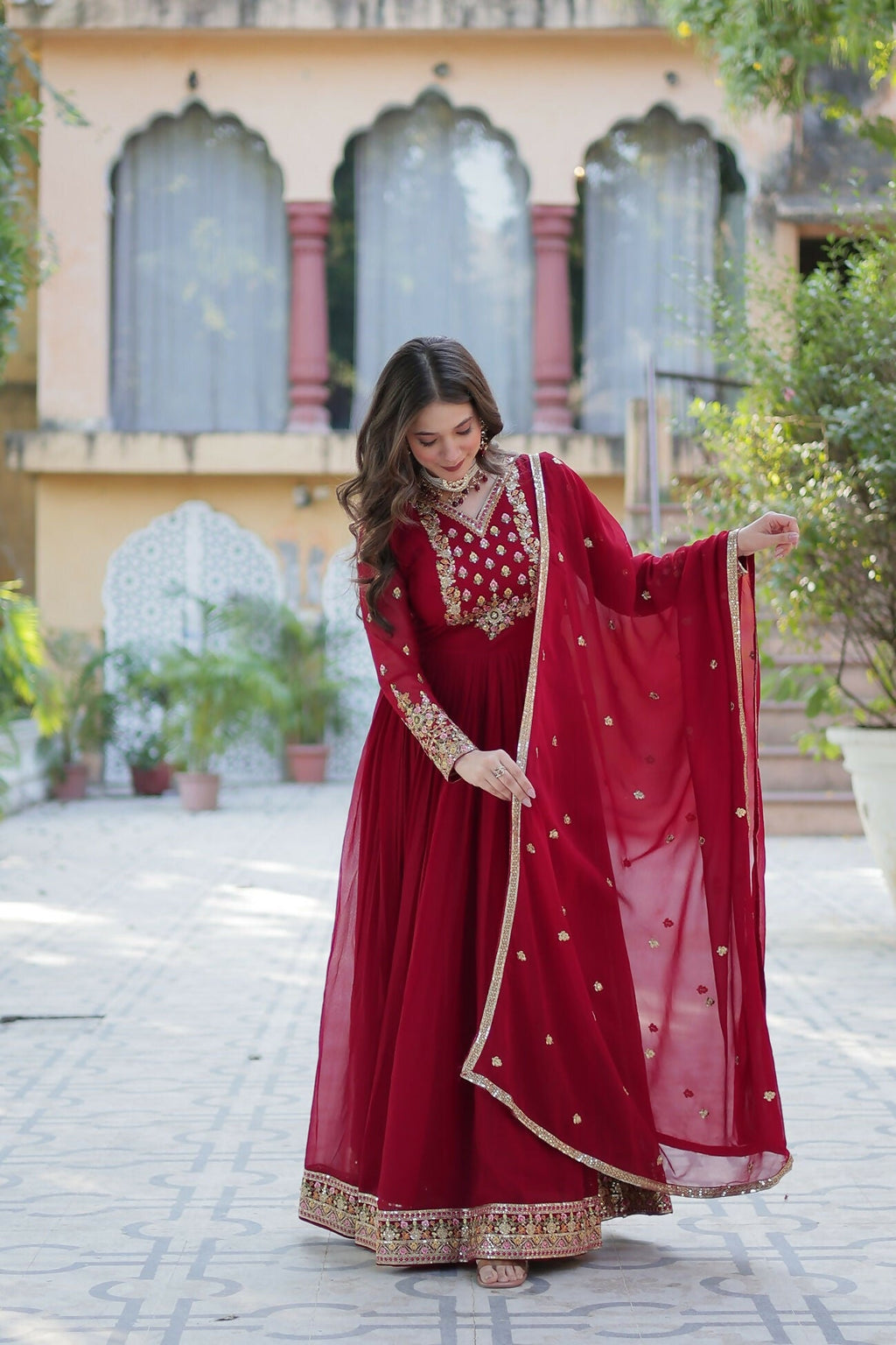 Joban Fashion Maroon Georgette Sequence Embroidery Work Kurta Set