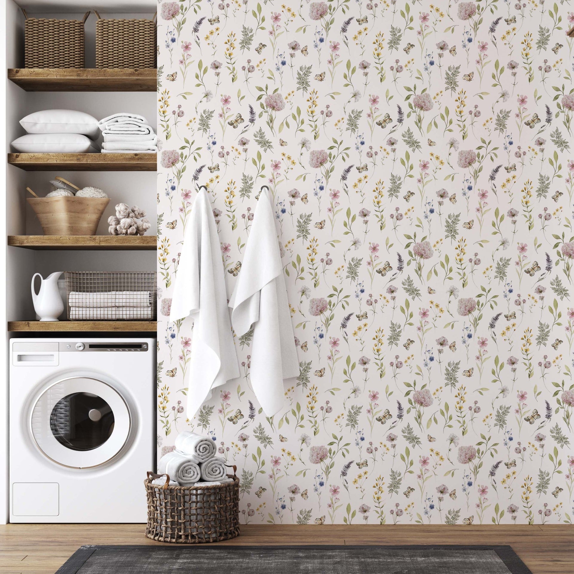 Valerie Floral Wallpaper in Sage-Green, Blush-Pink & Lavender