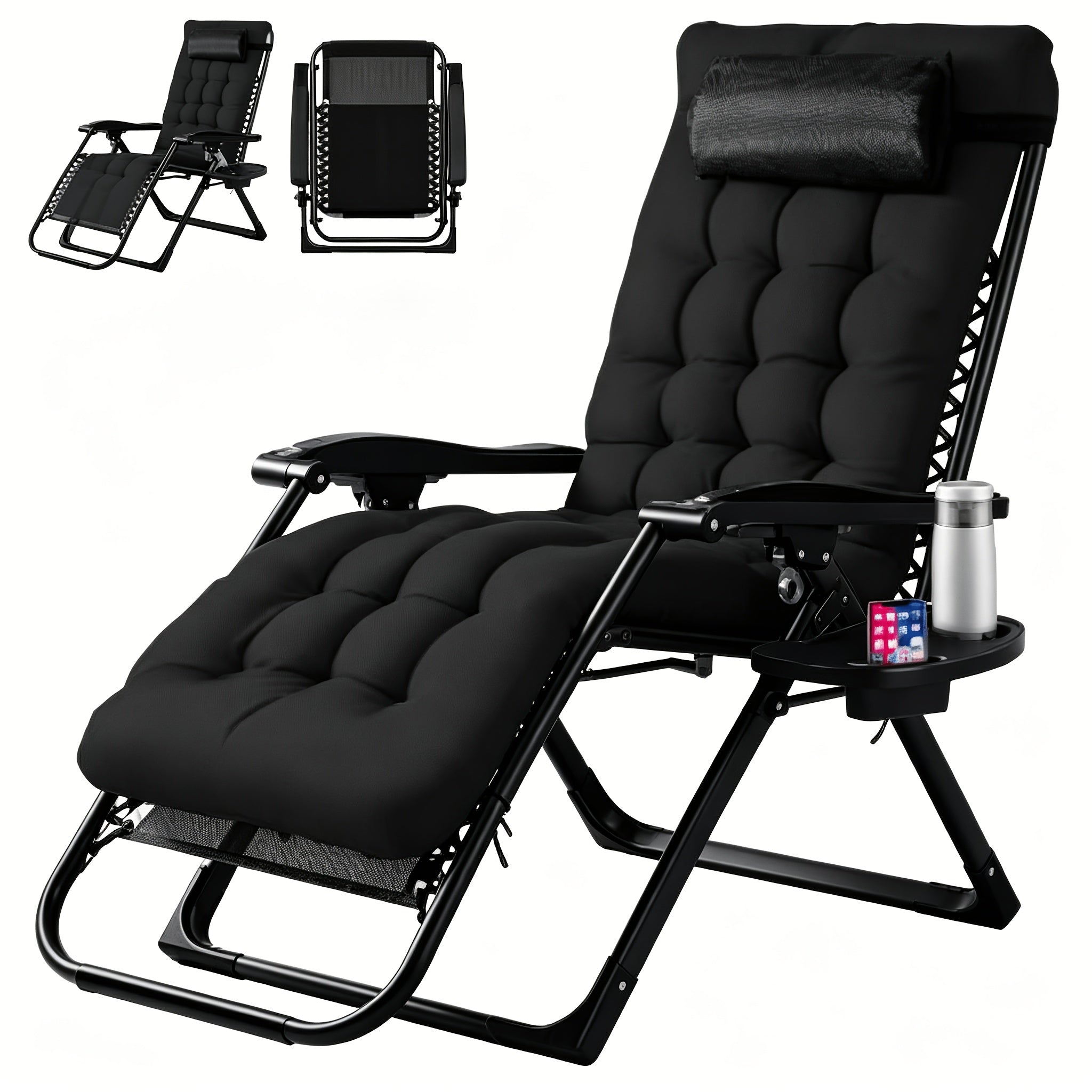 Zero Gravity Recliner Chair Foldable Patio Lounge with Cup Holder