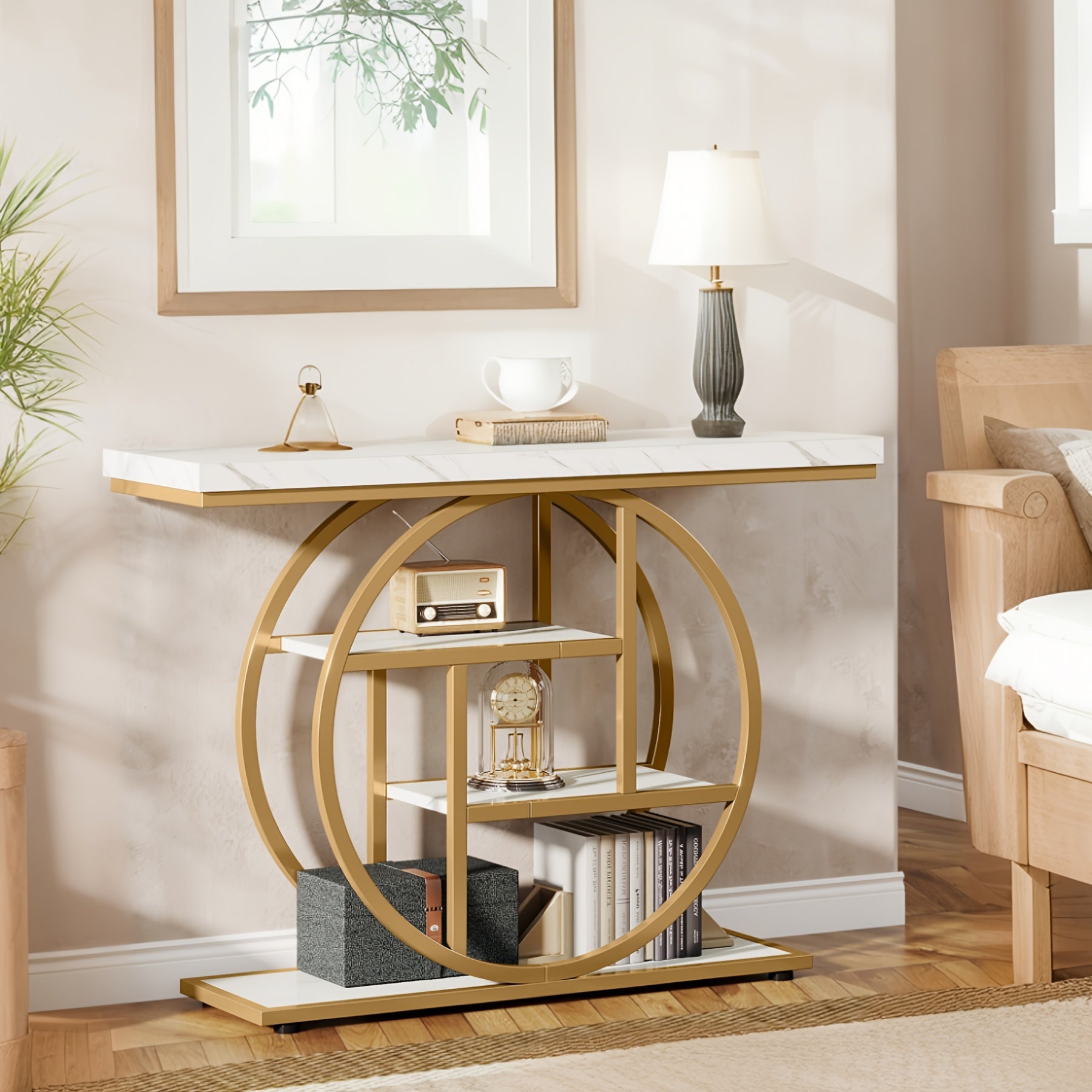 Luxury Gold Console Table with Marble Top Modern Entryway Table