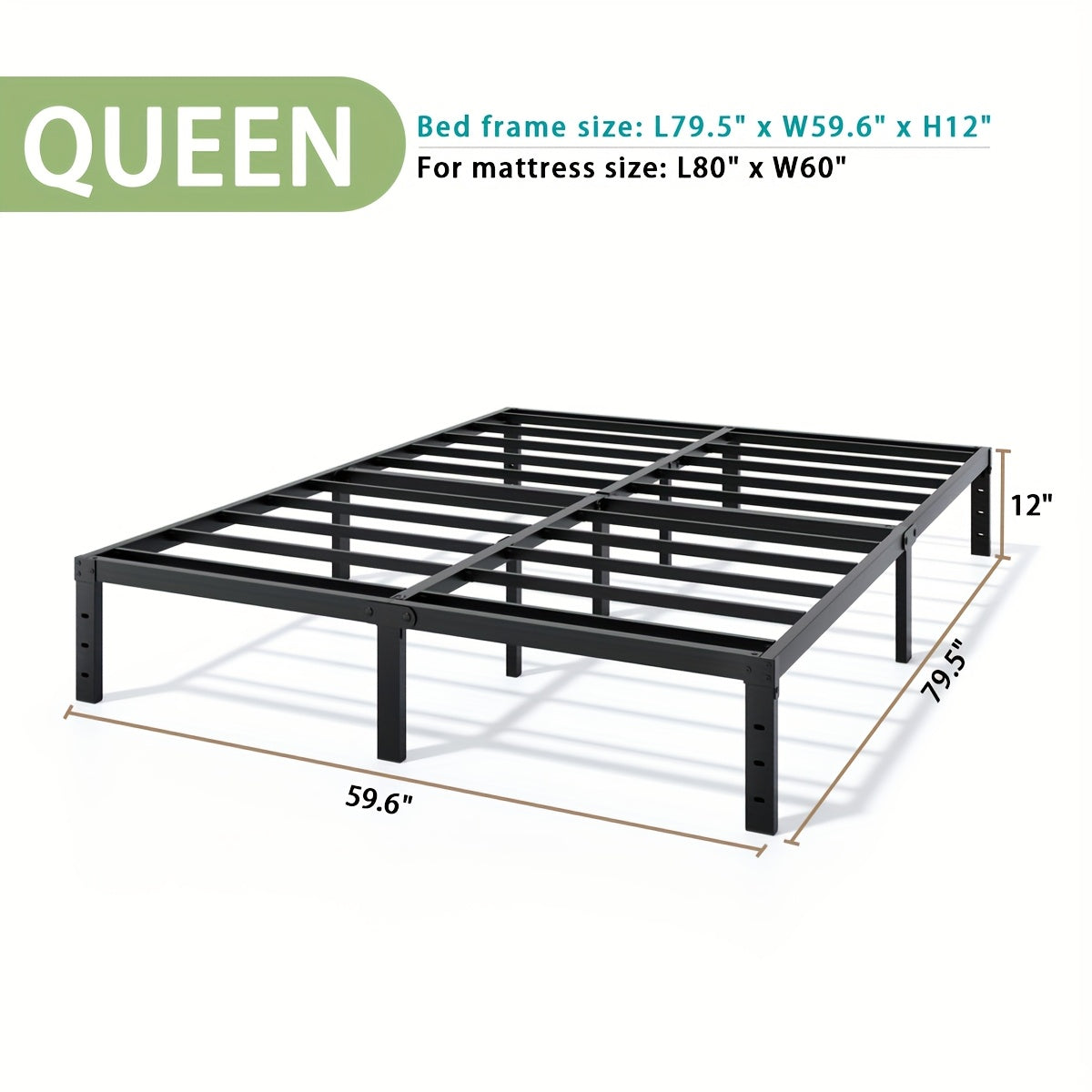 Heavy Duty Metal Platform Bed Frame with Under-Bed Storage Black