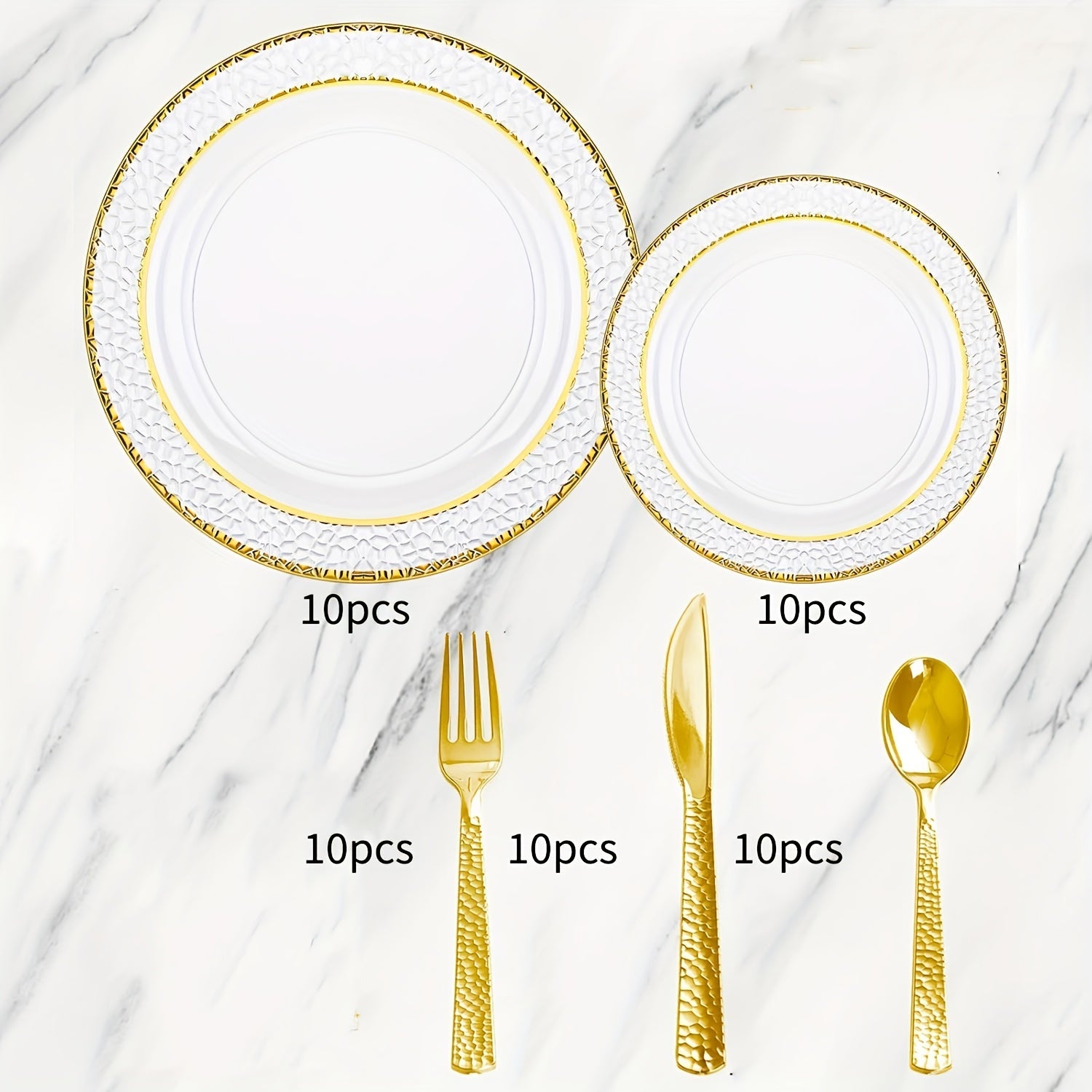 50PCS Clear Plastic Dinnerware Set with Gold Accents for Parties