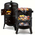 3-in-1 portable charcoal smoker grill and outdoor fire pit with built-in thermometer