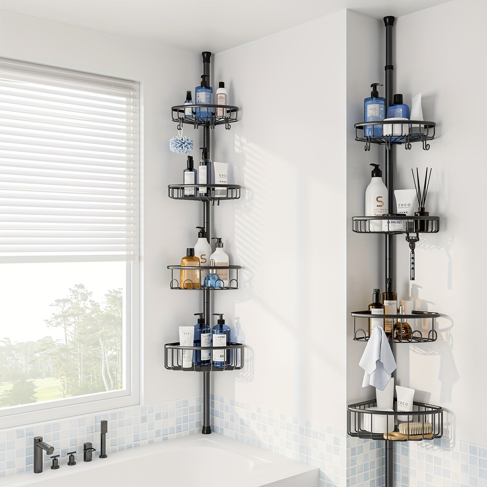 4-Tier Adjustable Corner Shower Organizer Rack in Black