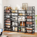 A modern, stackable freestanding shoe rack and storage shelf used for organizing shoes and home decor items.