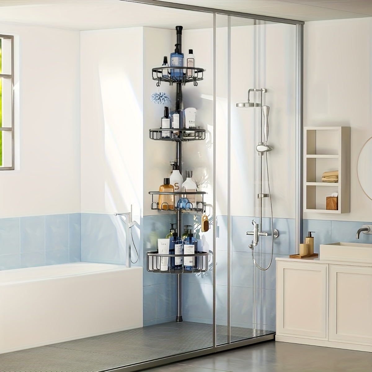 4-Tier Adjustable Corner Shower Organizer Rack in Black