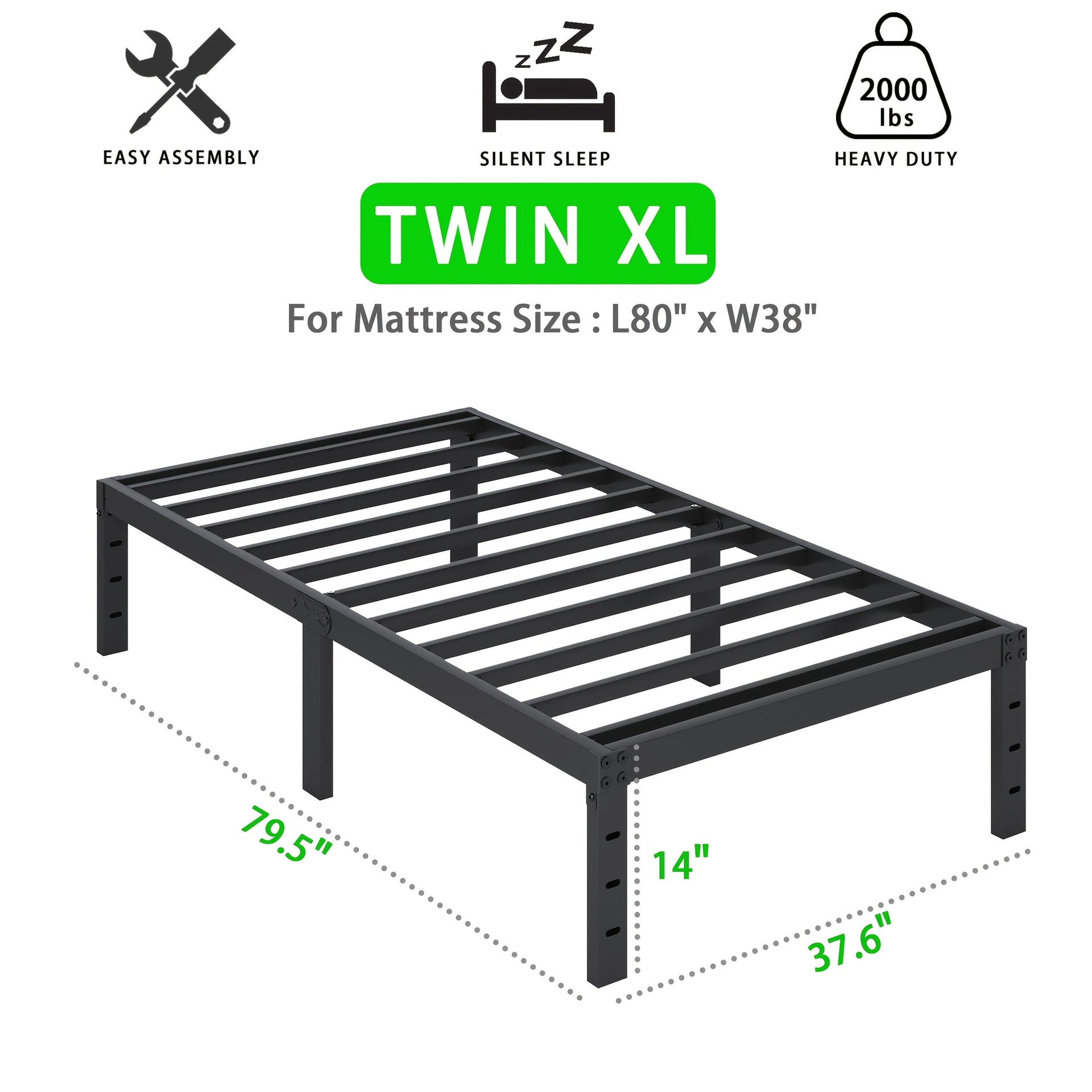 Heavy Duty Metal Platform Bed Frame with Under-Bed Storage Black