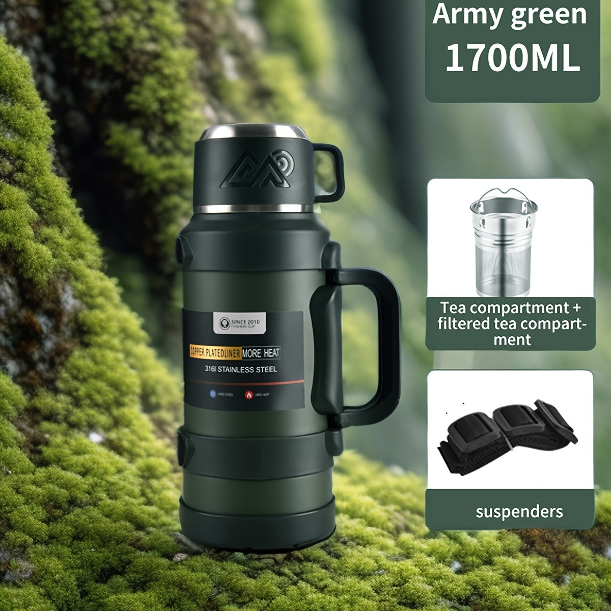 Insulated Stainless Steel Water Bottle with Handle and Tea Infuser