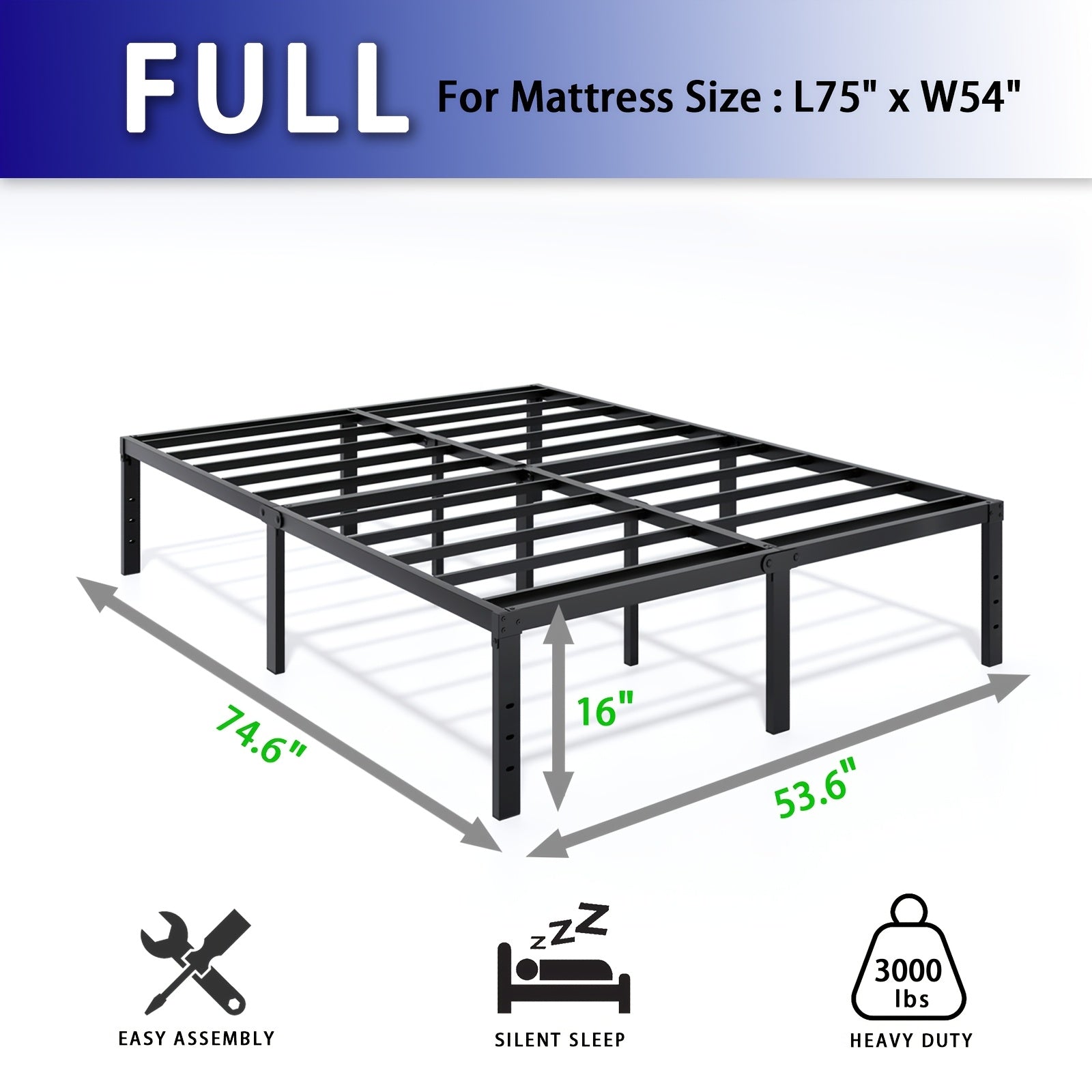 Heavy Duty Metal Platform Bed Frame with Under-Bed Storage Black