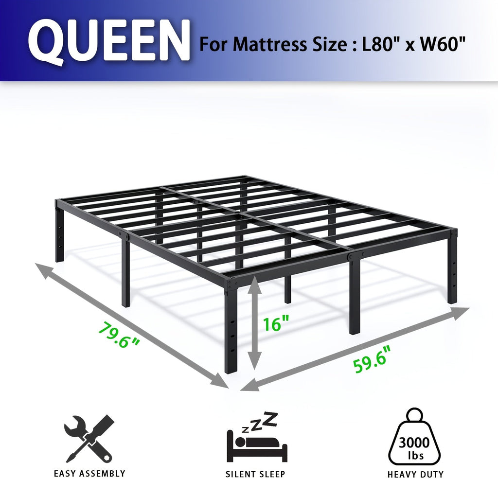 Heavy Duty Metal Platform Bed Frame with Under-Bed Storage Black