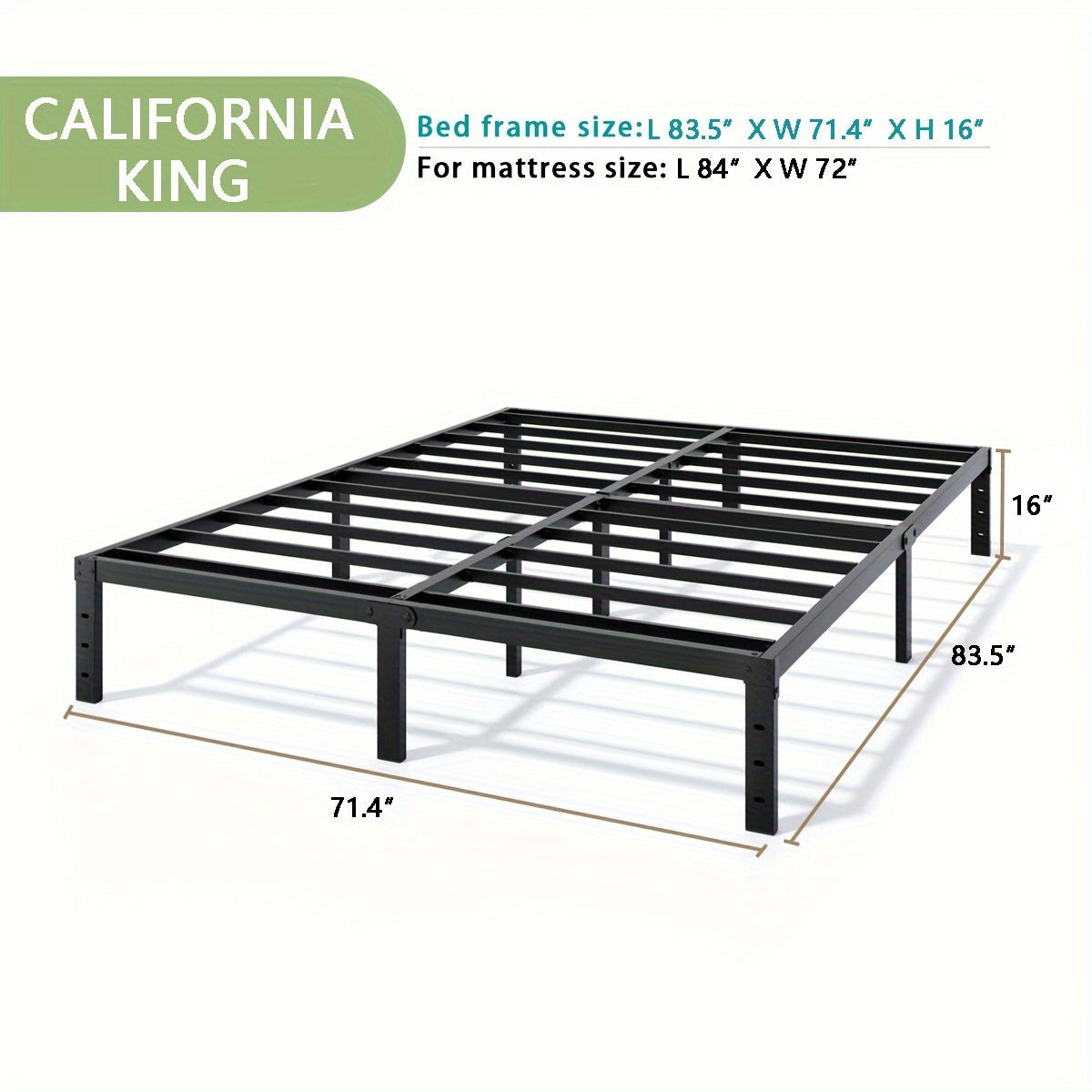 Heavy Duty Metal Platform Bed Frame with Under-Bed Storage Black