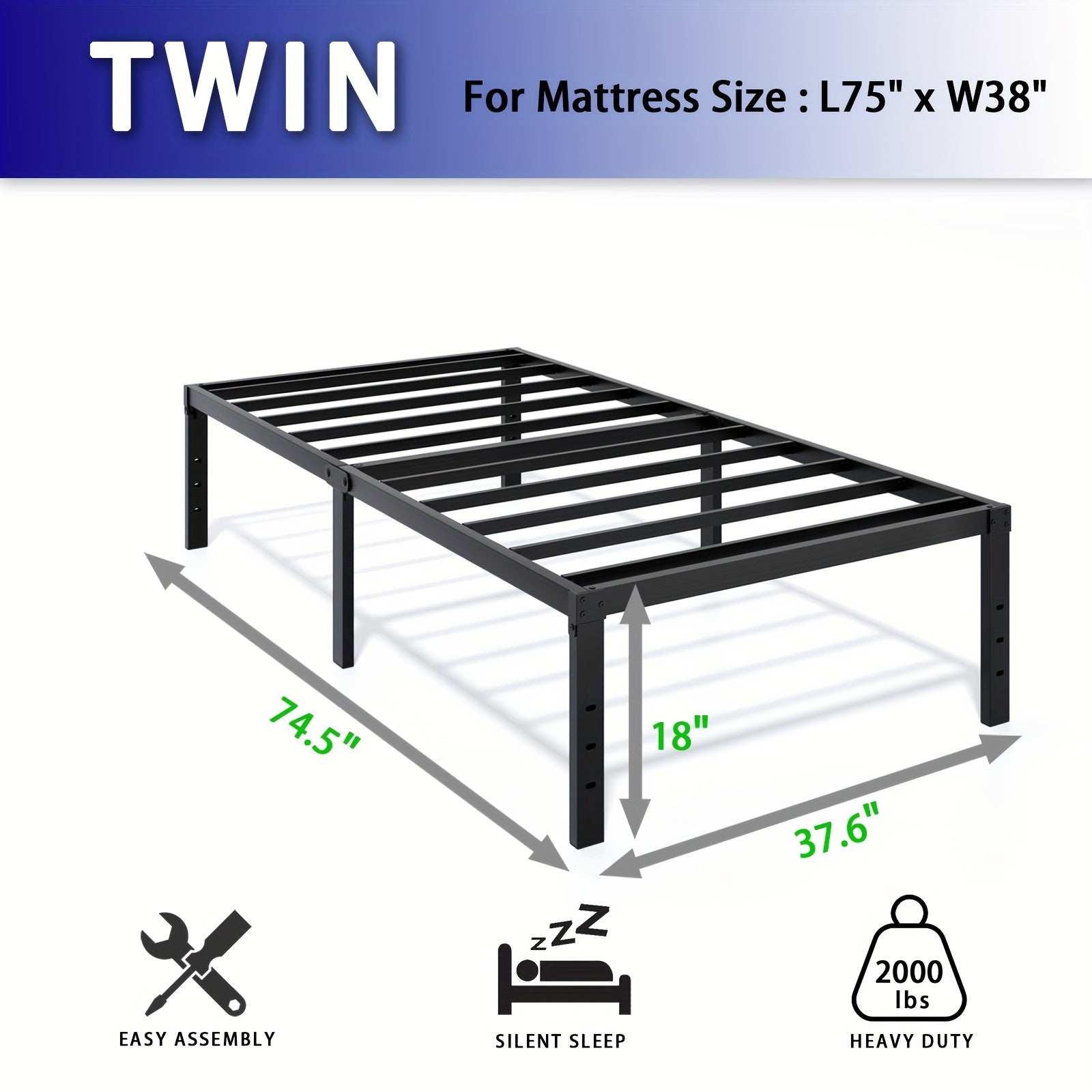 Heavy Duty Metal Platform Bed Frame with Under-Bed Storage Black