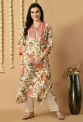 White Maslin fabric kurta set paired with cotton bottoms for an elegant look