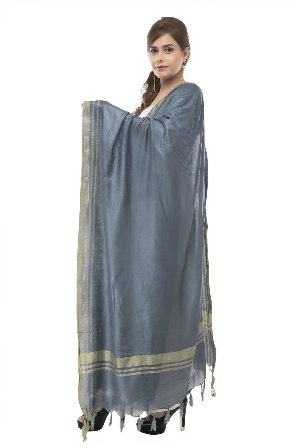 Grey Slub Cotton Dupatta - Versatile Textured Ethnic Accessory