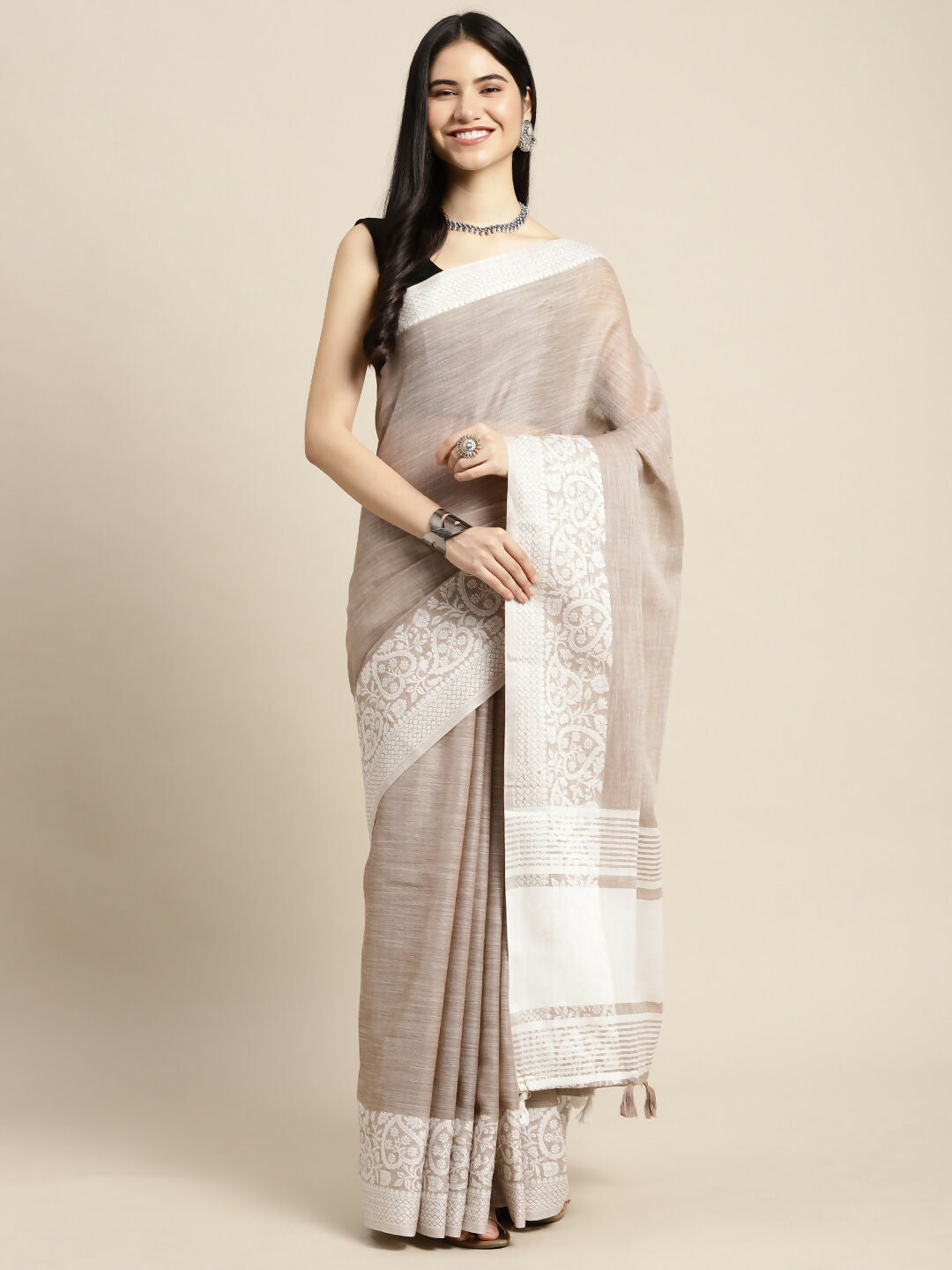 Shree Shyam Fashion Linen Beige Saree