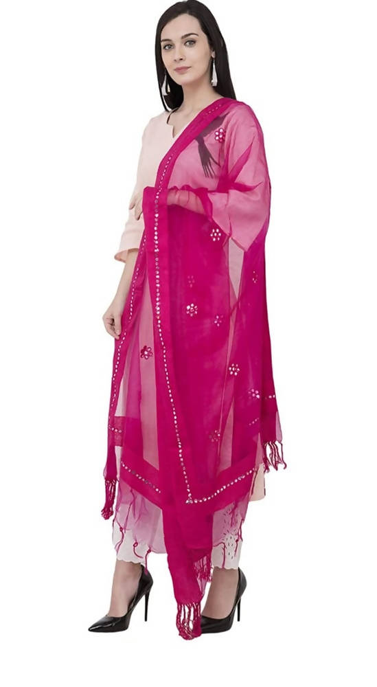 Pink Organza Gota Flower Dupatta for Traditional Outfits